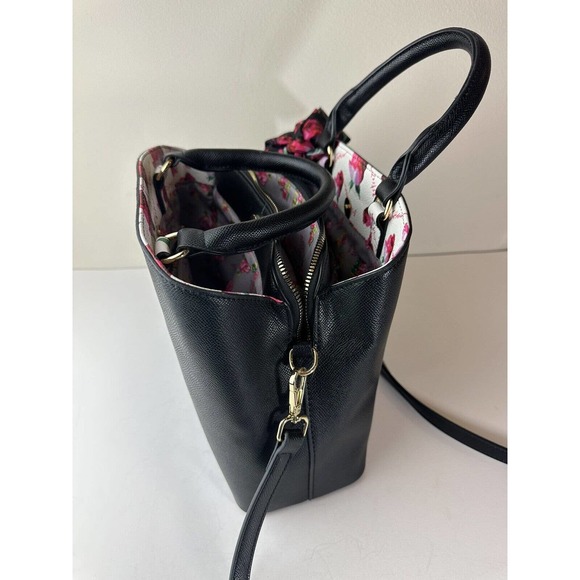 Betsey Johnson Gigi Triple Compartment Satchel W/ Scarf Black Purse Shoulder Bag - Picture 11 of 13